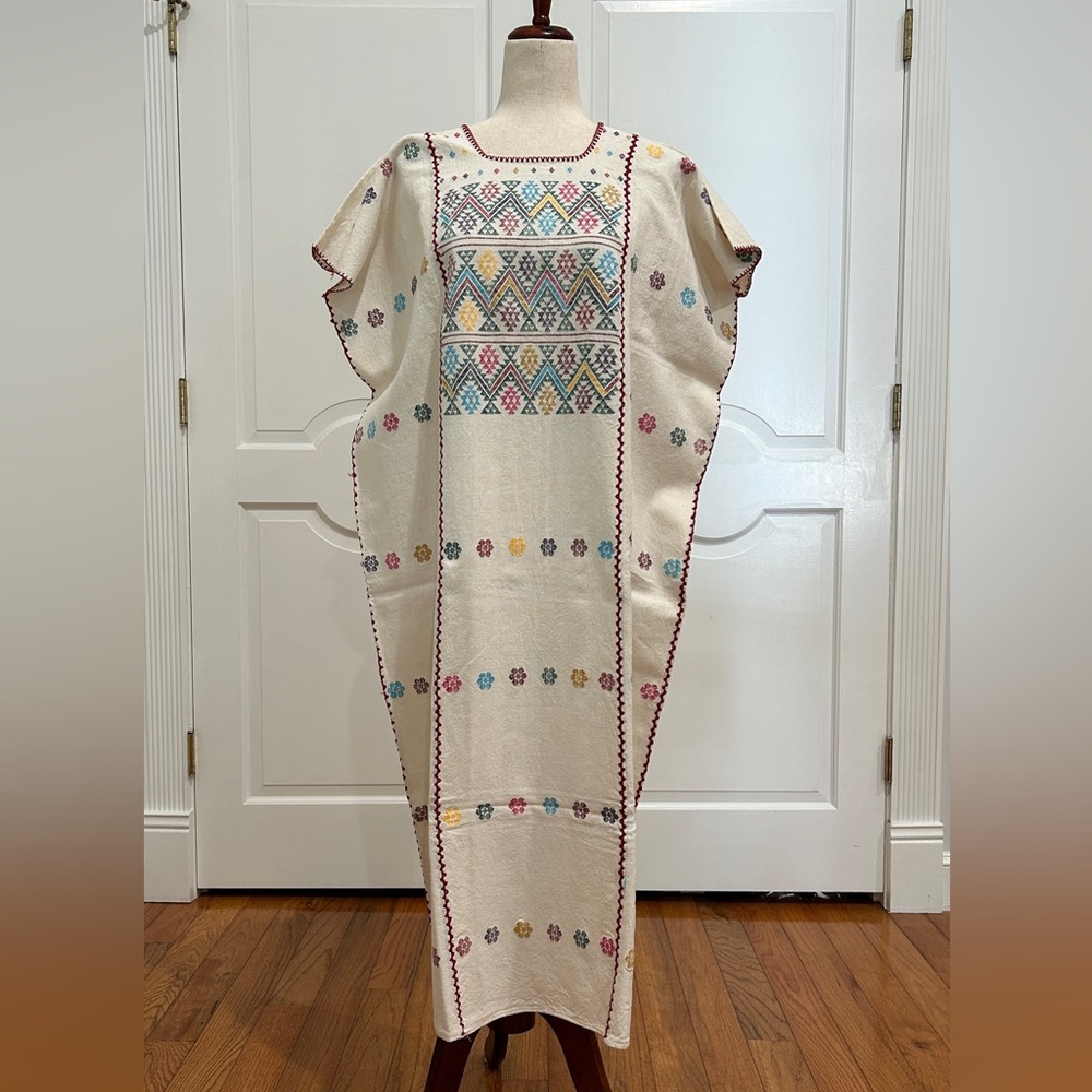 Mexican Women's Amuzgo Dress Huipil Tunic Flowers Design, Bohemian, Vintage.